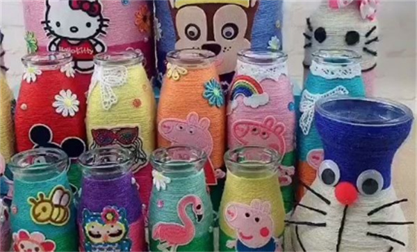 瓶瓶罐罐变废为宝图片 画出可爱的小动物