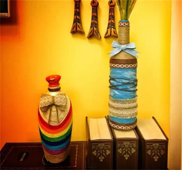 红酒瓶花瓶手工制作 毛线绕线DIY玻璃瓶花瓶