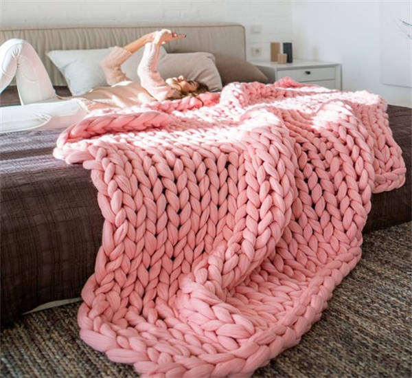 粗毛线编织毯子图片 创意毯子DIY作品欣赏