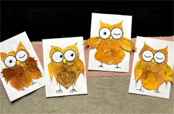 怎么做猫头鹰的方法 树叶卡纸制作猫头鹰图片